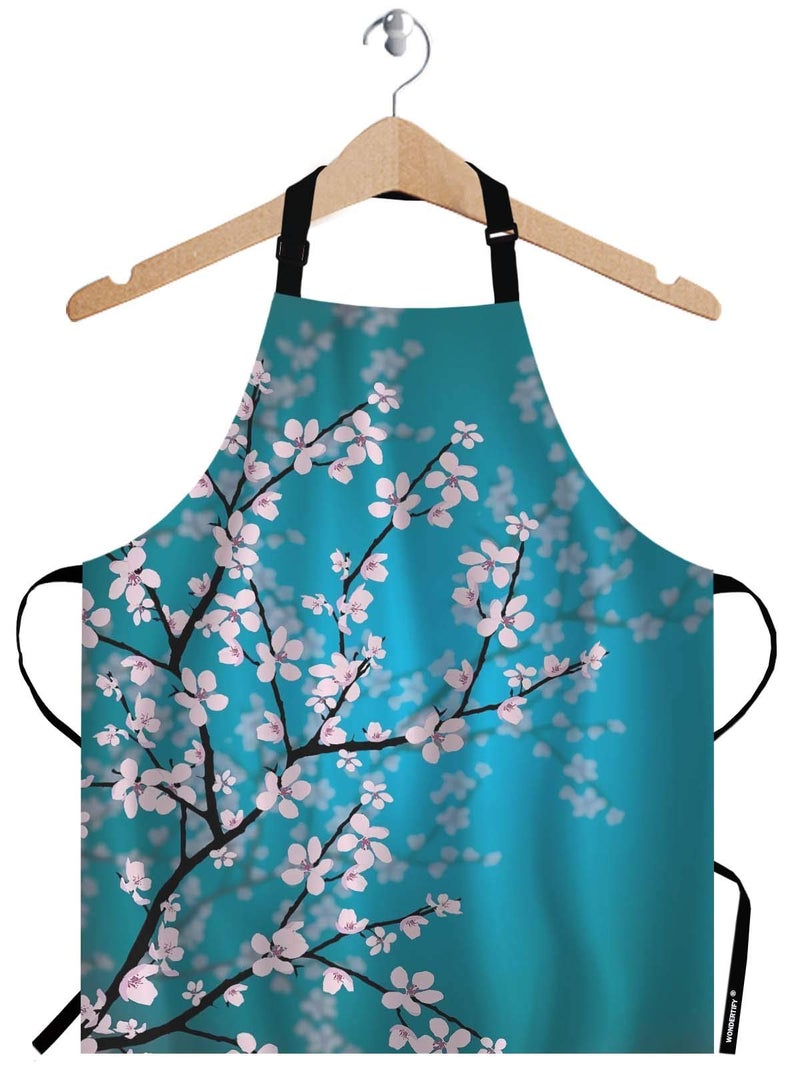 WONDERTIFY Plum Blossom Apron,Pink Flowers Reflected in Water Blue Bib Apron with Adjustable Neck for Men Women,Suitable for Home Kitchen Cooking Waitress Chef Grill Bistro Baking BBQ Artist Apron - Image 1